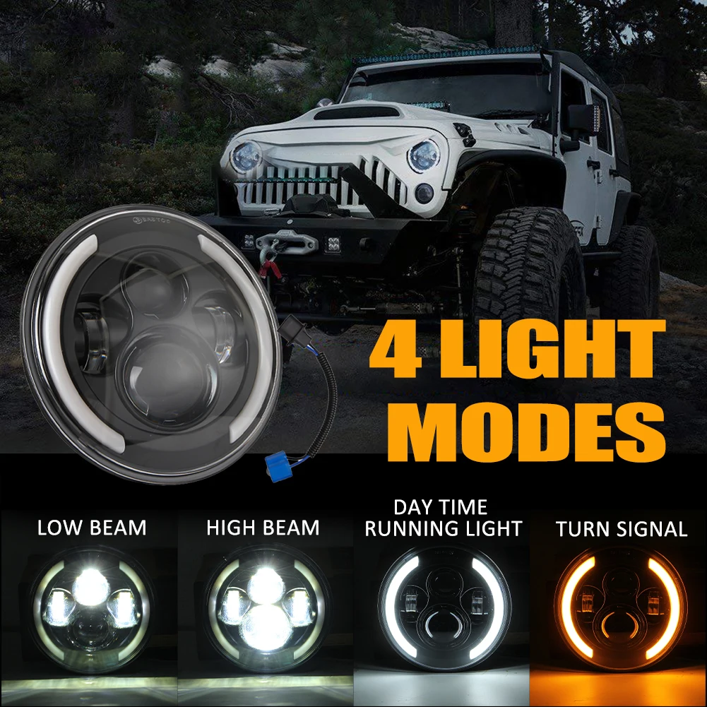 

Jeep Wrangler 7 Inch Round LED Headlights 3000K 4000K 5000K 6000K 14000LM 140W DC 9-30V With H4-H13 Connector Work Light
