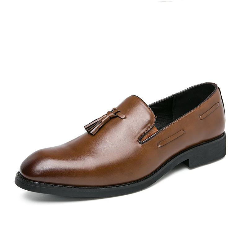 

New Design Men Dress Shoes Black Brown Fringed Formal Shoes Male Faux Leather Loafers Classic Business Footwear Plus size 38-48