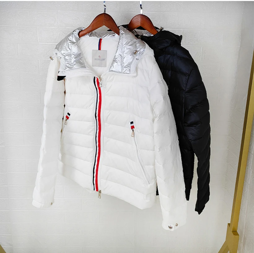 

2021 Autumn/Winter New Style Male/Female Couple Casual White Duck Down Color Stripe Light And Warm Hooded Down Golf Jacket