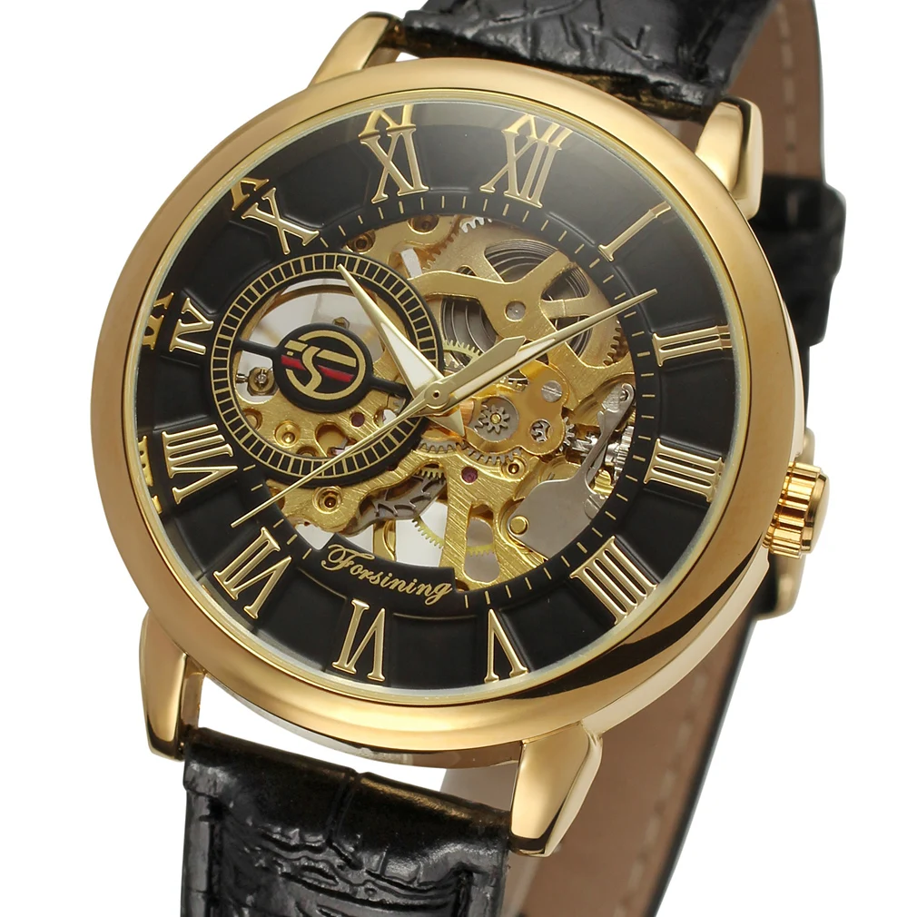 

Forsining Leather Strap Casual Men Automatic Mechanical Skeleton Wrist Watch Male Business Waterproof Watches montre homme
