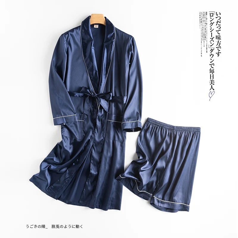 color3 men's bathrobe ice silk hooded szlafrok pajamas sexy badjas kimono men bathrobe man's gown roupao peignoir homme sol - Цвет: color3