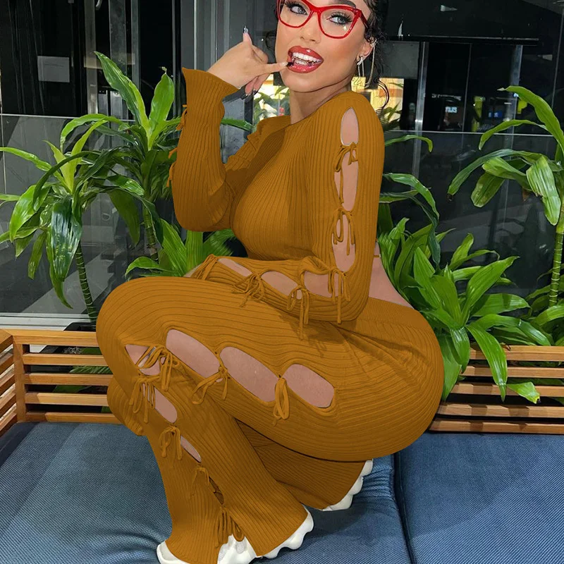 Соблазнительный трикотажный комплект из 2 предметов в рубчик короткий топ с