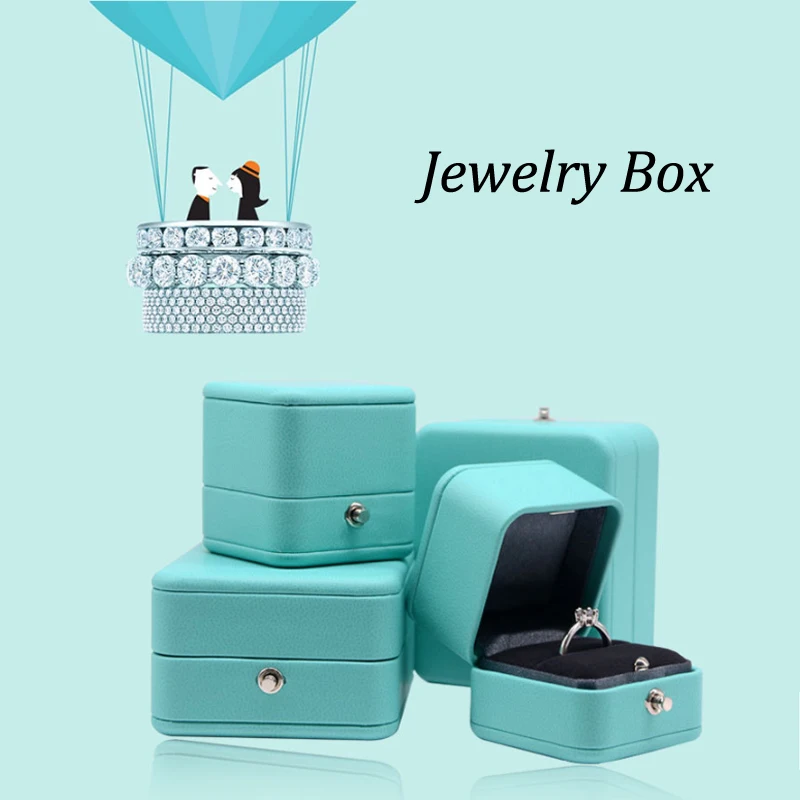 Luxury Romantic Blue Leather Jewelry Gift Box Ring Box Necklace Box Ring Packaging Storage Ring Organizer for Wedding Propose images - 6