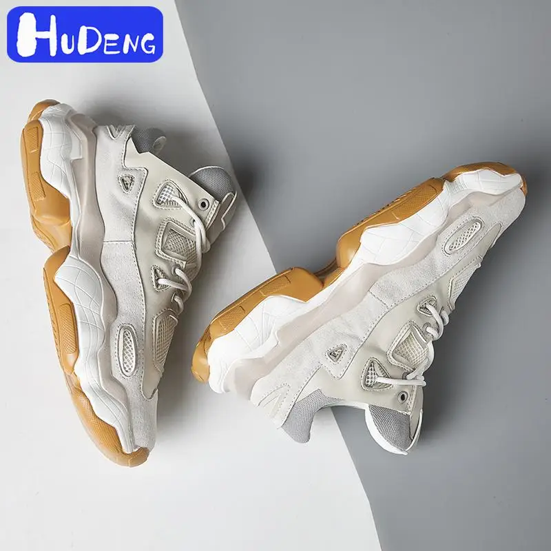 HUDENG Brand high Roman Fashion Leather Men's Shoes Lace-up Man Outdoor Casual Thick Bottom Stitch Lace Up Male Sneakers | Обувь