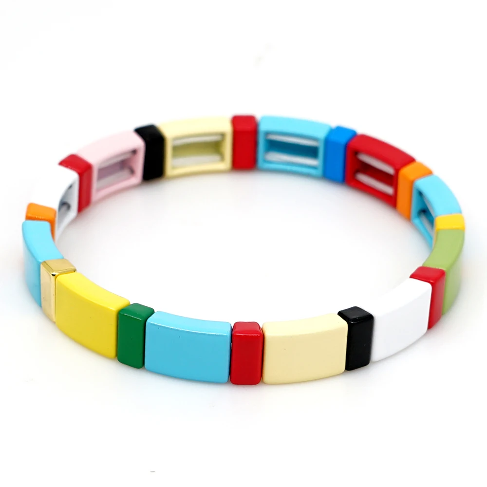Shinus Pulseras Mujer Moda радужные эмалированные плитки браслеты для женщин браслет богемные красочные Bileklik летние модные ювелирные изделия - Окраска металла: RO-B190040A