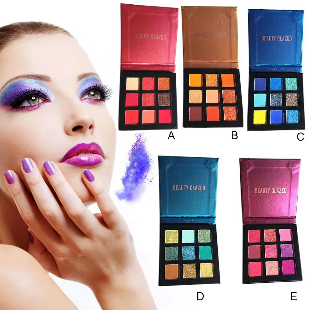 Красота глазурованный макияж тени для век палитра макияжа Кисти 9 цветов