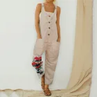 Женский Длинный комбинезон на пуговицах, повседневный комбинезон большого размера в стиле бохо с цветочным принтом и карманами, свободные летние комбинезоны с лямками и брюками