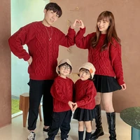 winter christmas family matching sweater mother daughter outfit father son warm top red twist knit sweaters family new year look