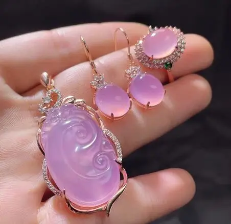 

jewelry natural inlaid good luck Chalcedony diamond agate jade Crystal zircon earring ring pendant set
