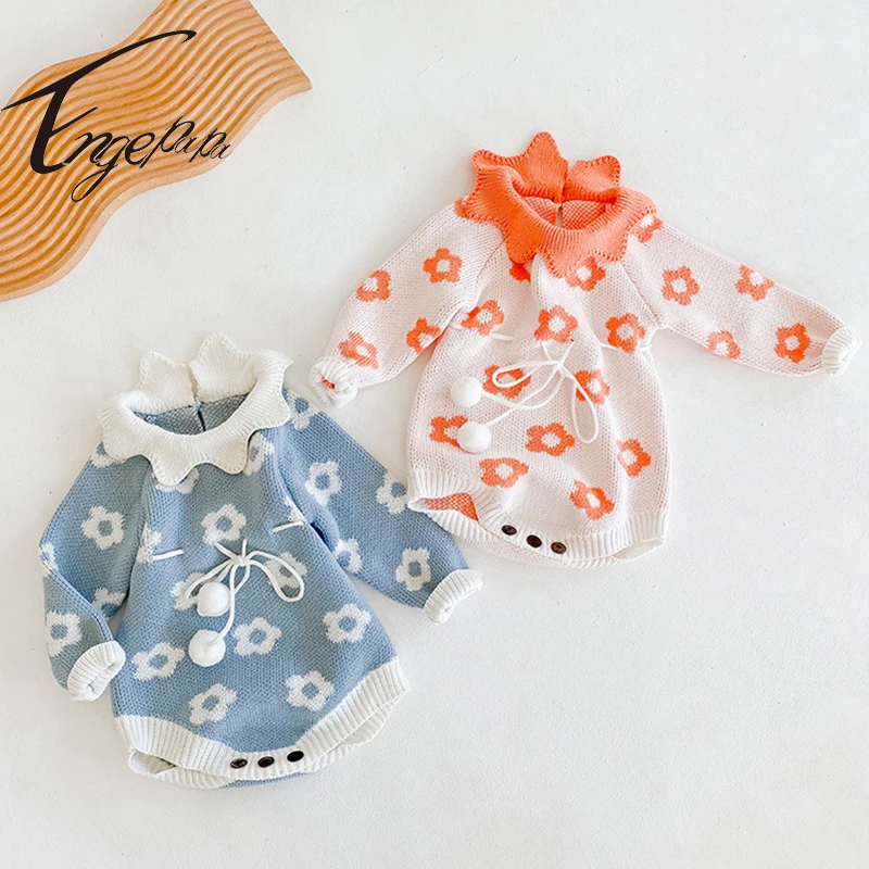 

Engepapa Doll Collar Printing Knitting Long Sleeve Clothes Spring Autumn Toddler Baby Girl Knitting Romper Newborn Baby Jumpsuit