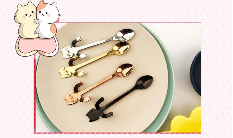 1 шт. Нержавеющая сталь Кофе & Чай Ложка Мини кошка длинная ручка Творческая