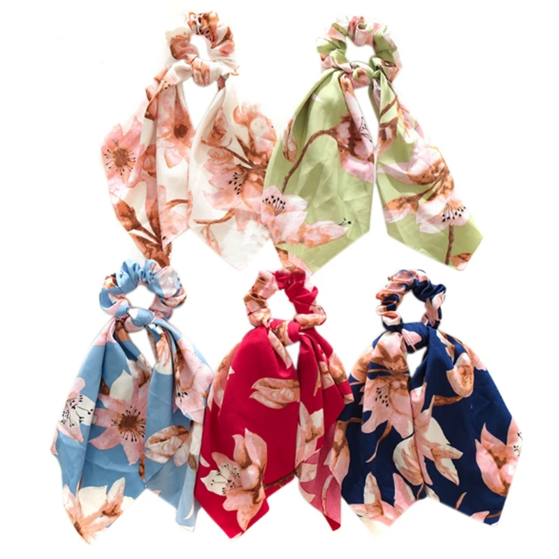 Печатная Цветочная лента для волос завязанный конский хвост большой кишки круг