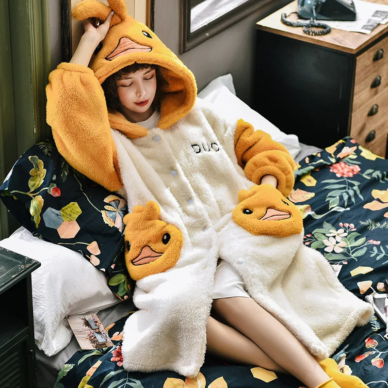 Пижамы для женщин сезон фланелевые с длинным рукавом утолщение свободный халат