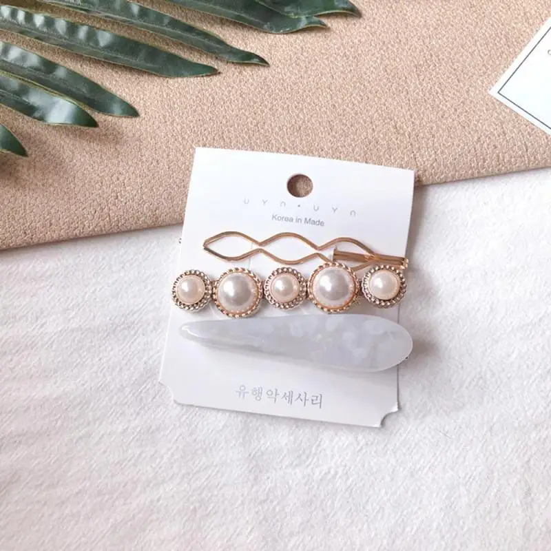 3 шт./компл. металлический жемчужный зажим для волос с мраморным узором боковая