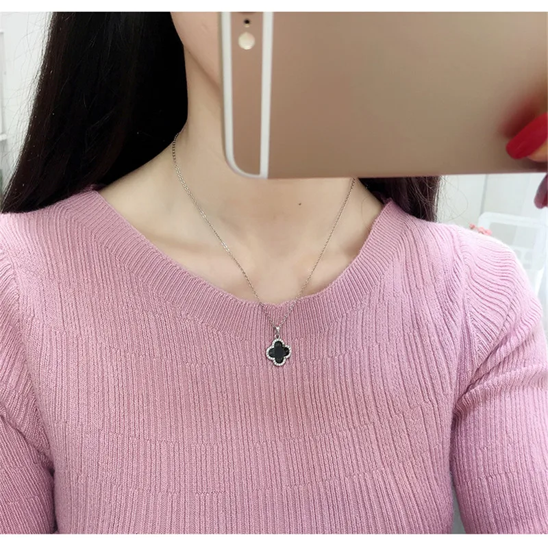 

Sweater Women Elastic 2020 Early Autumn Korean Short Slim O Neck White Pullover Winter Bottoming Knitted Sweaters Feminina JD947