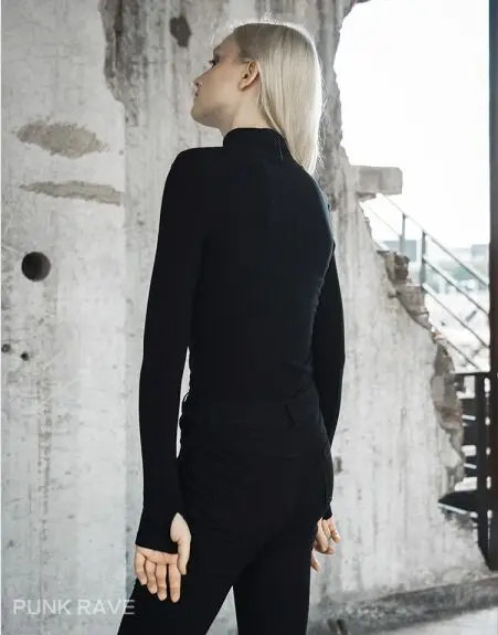 Панковские женские готические топы с высоким воротом и длинными рукавами Cheongsam PT