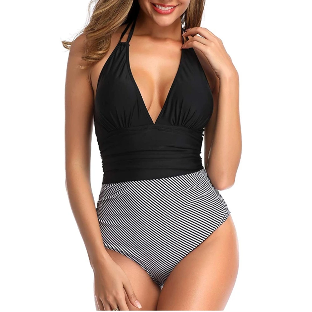 2020 плюс размер купальник сексуальный цельный Холтер Глубокий v образный вырез
