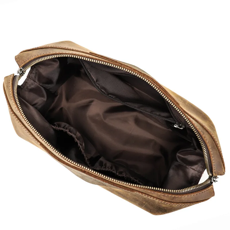 Crazy Horse Leather Cosmetic Bag Travel Toiletry Wash Kit Storage Hand Bag clutch Pouch for Men Handbag Retro Makeup Case bolsos