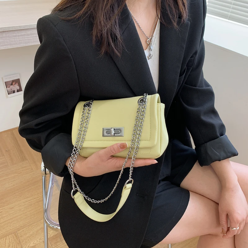 

Solid Color Leather Chain Shoulder Bags for Women 2021 New Luxury Designer Casual Concise Crossbody Small Square Bag Sac Epaule