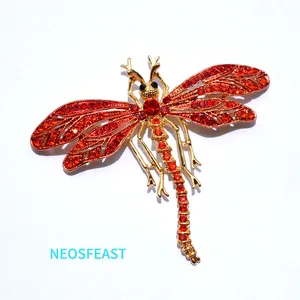 Imported Elegant Jewelry Dragonfly Rhinestone Brooches Women Delicate Painted Pin Insect Brooch Red Color Lad