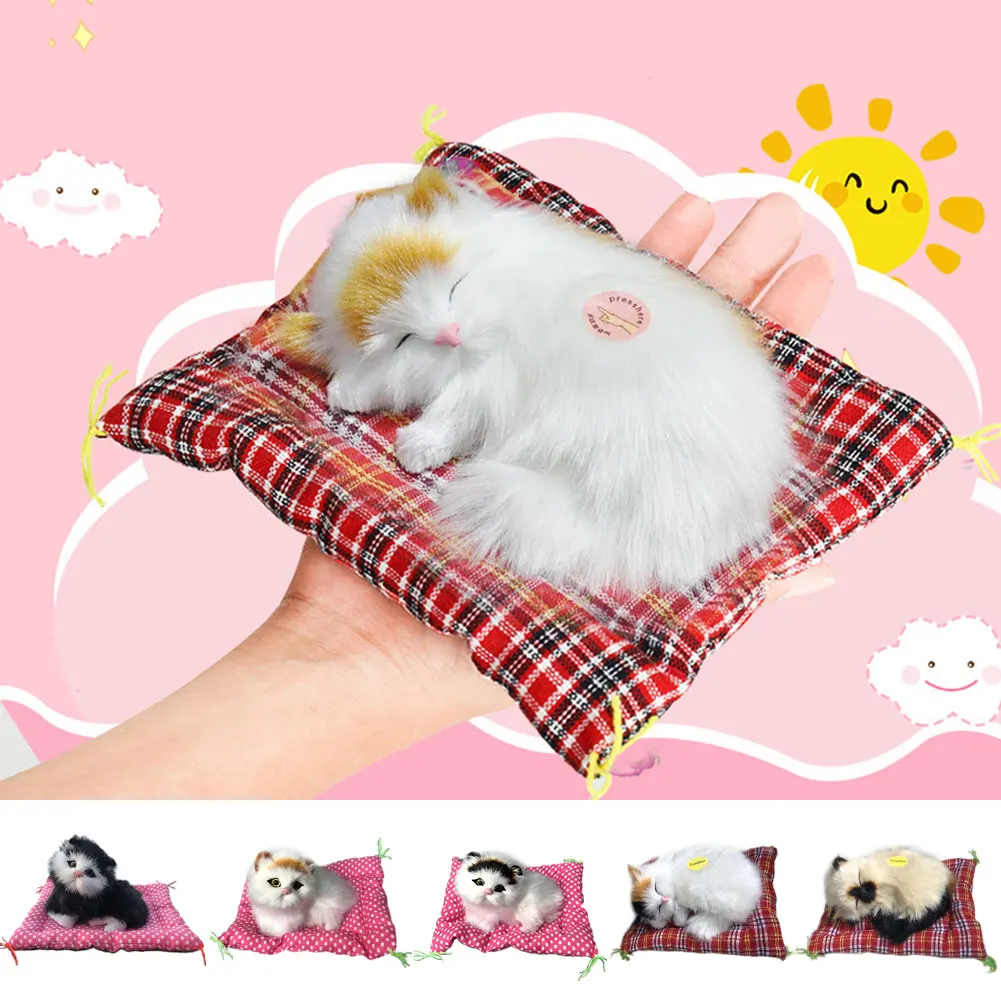 

Cute Simulation Plush Mat Cat Dog Toys Sleeping Stuffed Dogs With Sound Bedroom Tabletop Car Decorations Children Kids Gifts