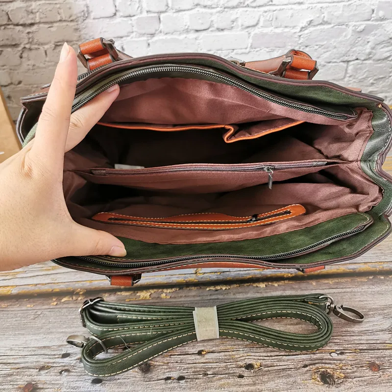 

IMYOK Vintage Women Green Hand Bags Soft Leather Female Shoulder Bag Multi Functional Handbag Luxury Ladies Crossbody Tote Bolso
