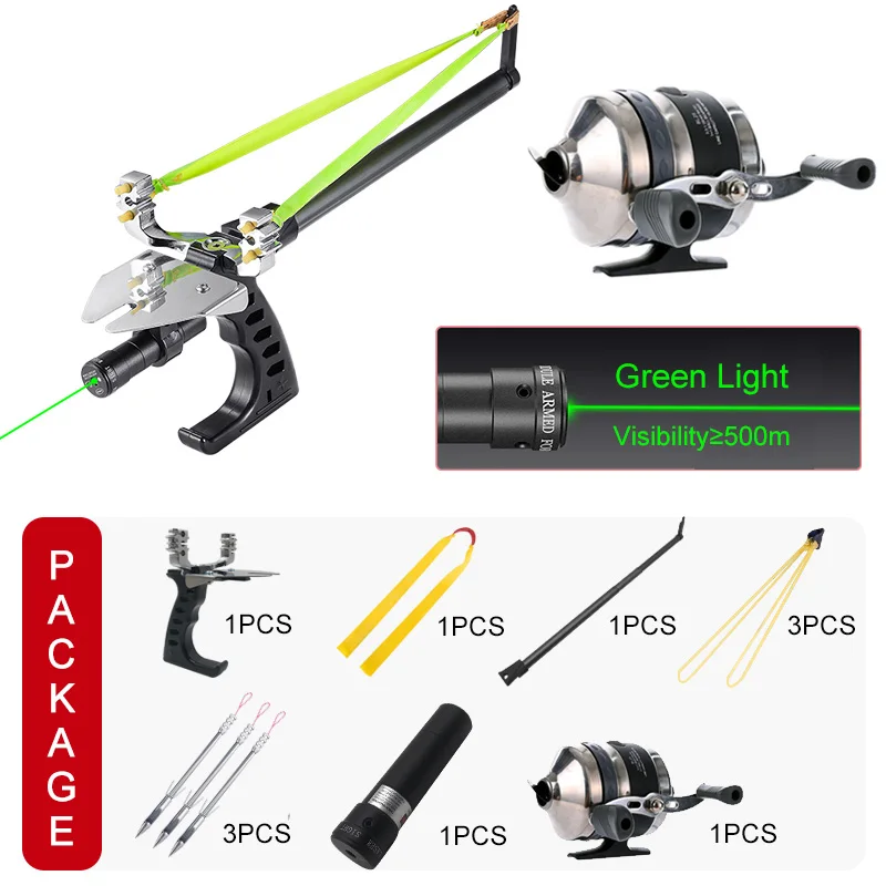 

2set fish hunting straight rod precision telescopic catapult slingshot green laser fishing reel high power shooting