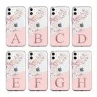 Мягкий чехол для телефона из ТПУ с алфавитом от A до Z и цветами вишни на заказ, чехол для iPhone 13, 12, 11 Pro Max, X, XS, XR, 7, 8Plus