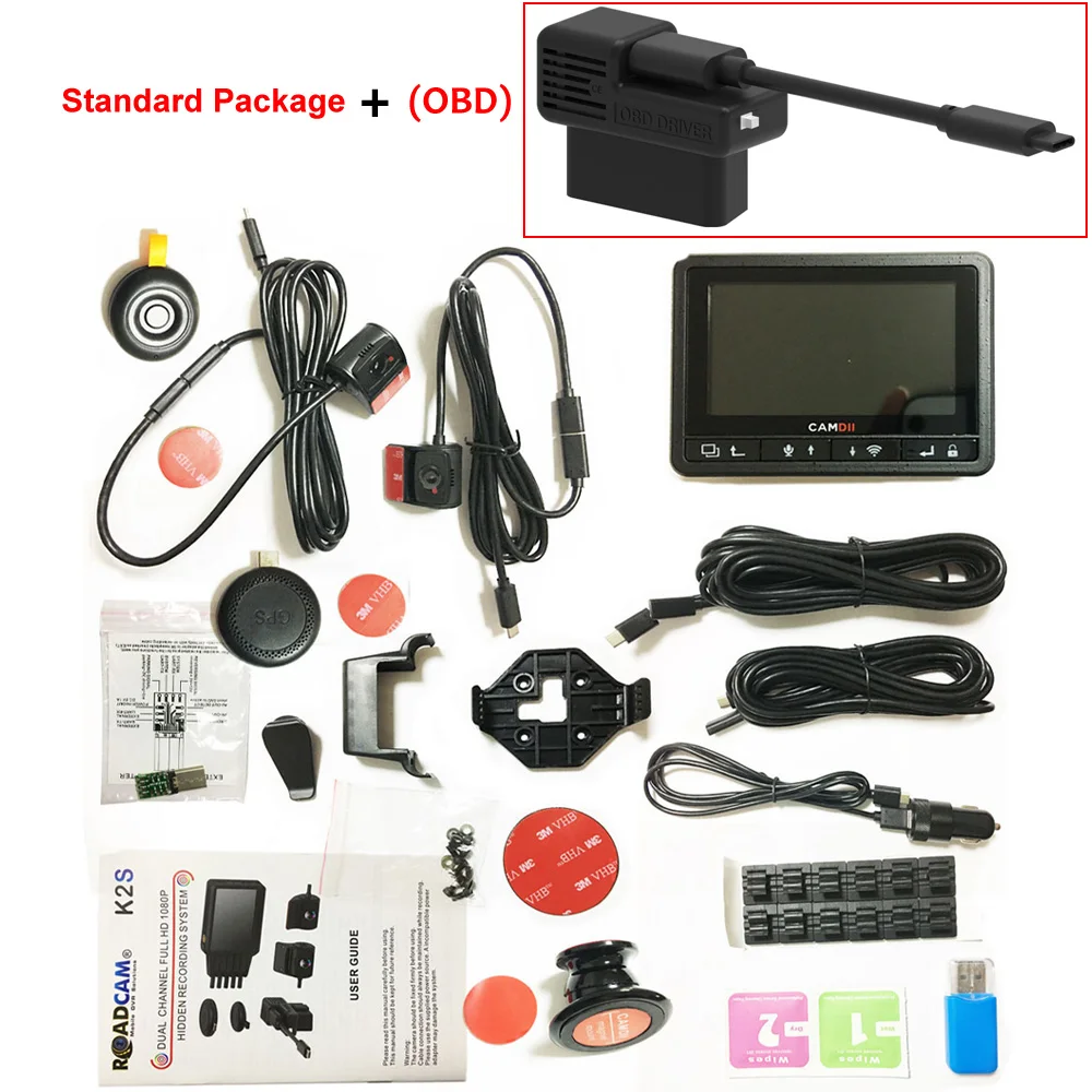 Standard Package OBD Conkim Двойной объектив автомобиля тире Камера K2S gps+ WI-FI DVR спереди 1080P FHD+ сзади Камера 1080P FHD помощь при парковке режимов БД данных мониторинга - Название цвета: Standard Package OBD