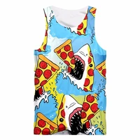 unisex hiphop bodybuilding jerseys fitness sleeveless shirts vest for womenmens funny print shark eat pizza 3d tank tops