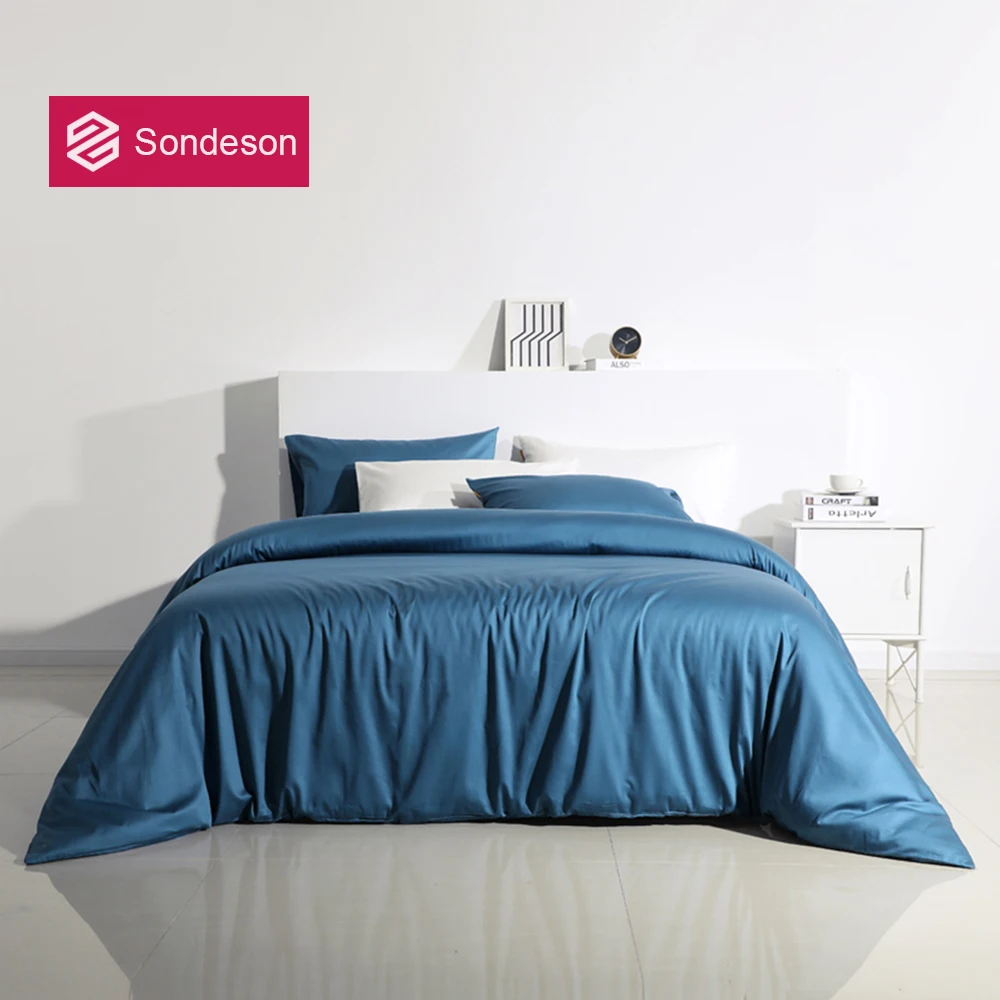 

Sondeson Luxury Pure Blue 100% Cotton Bedding Set Comforter Duvet Cover Queen King Flat Sheet Pillowcase Bed Set For Deep Sleep