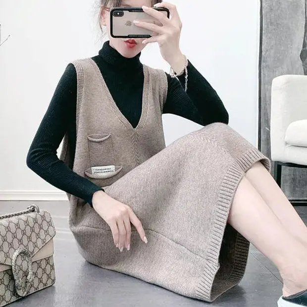 Женское длинное трикотажное платье повседневный Свитер оверсайз без рукавов