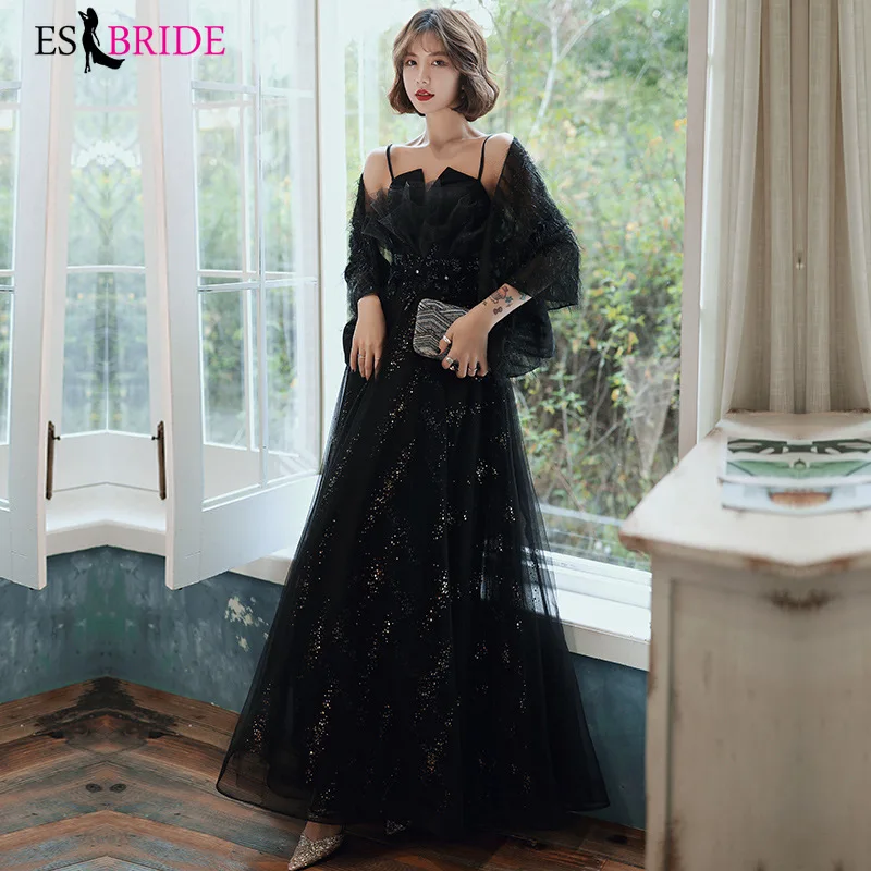 

2020 New long black evening dress with open back sleeveless dress