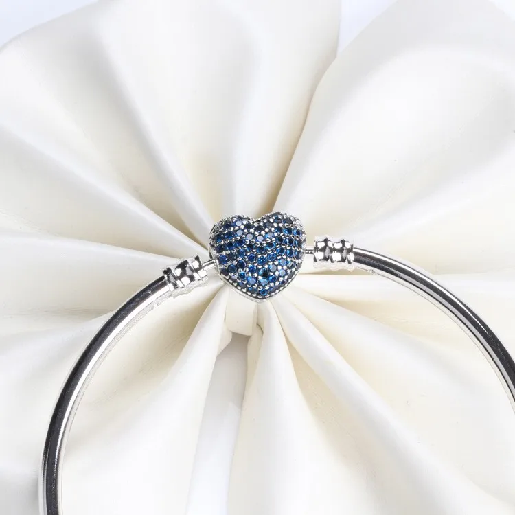

Original 925 Sterling Silver Pan Bracelet Three Color Heart With Crystal Button Bracelet Fit European Charm Bracelets Jewelry