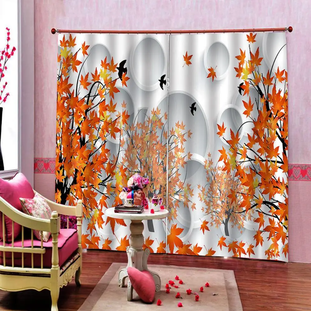 Пользовательские шторы листья обои круг Кленовая птица фиолетовые Роскошные