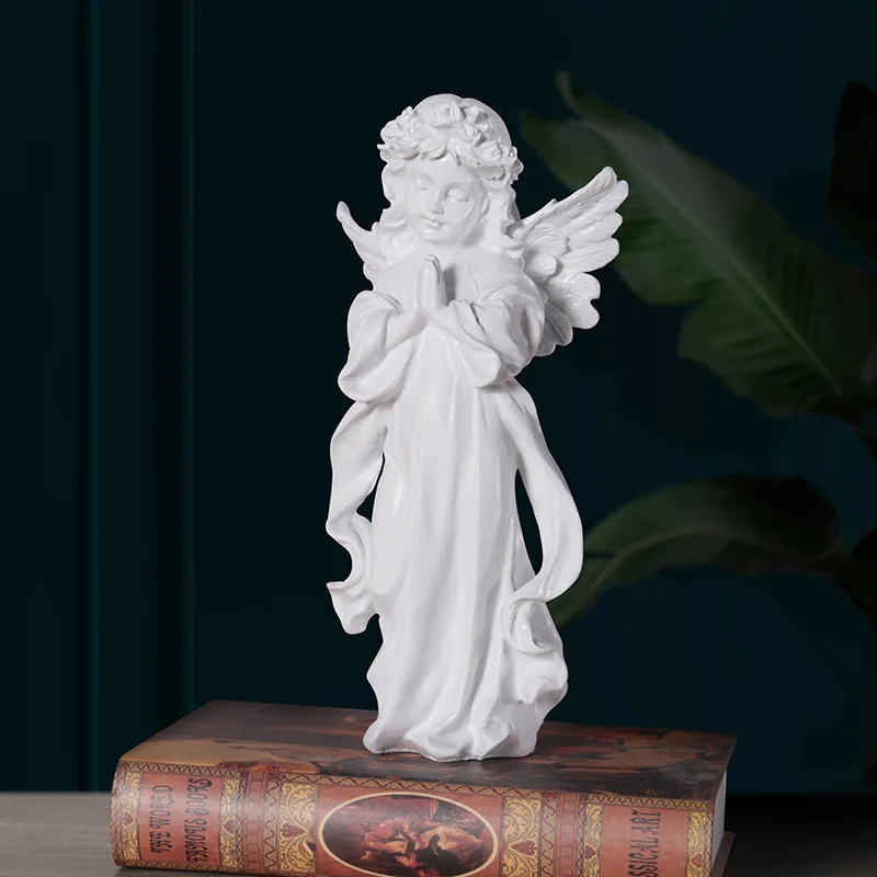 

Praying Angel Girl Wings Artwork Cculpture Resin TV Cabinet Character Statue Crafts Small Ornaments Living Room Decoration