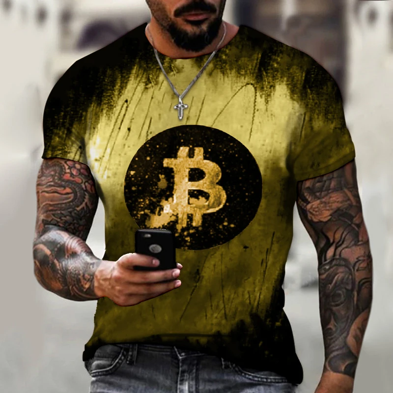 

Men's Short Sleeve Loose T-shirt Bitcoin 3D Print Slim Round Neck Pullover Plus Size Casual Streetwear BYCK Brand Clothing