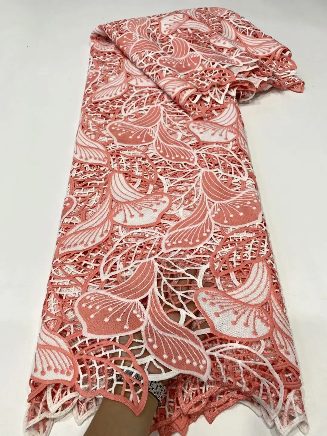 

African lace fabric 2021 high quality Guipure lace fabric Latest French Cord lace fabric for Wedding Dress 5 Yards