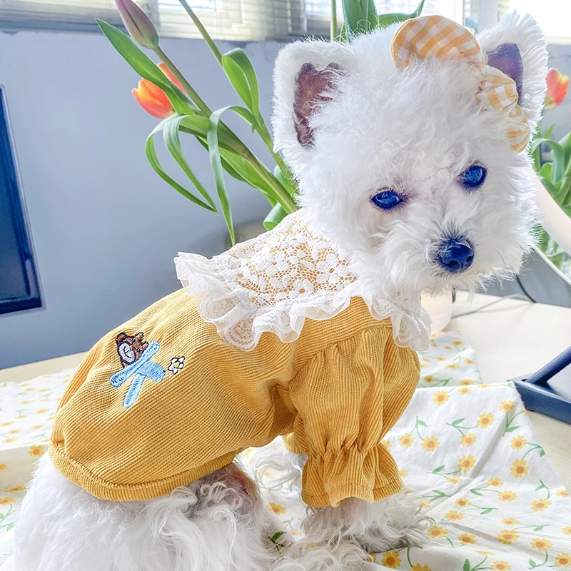 PETCIRCLE одежда с принтом в виде собак кружево вельветовое пальто подходит для