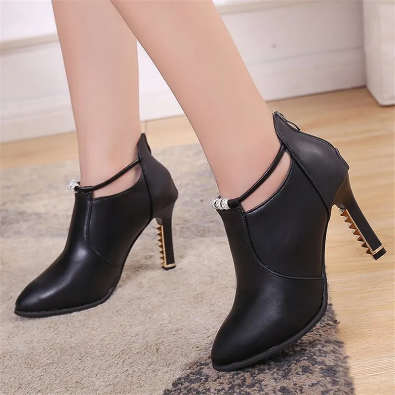 Новинка модные ботинки со стразами на высоком каблуке-шпильке в Корейском стиле