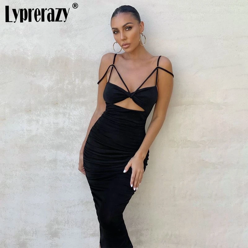 

Lyprerazy женские сексуальные платья-футляр с вырезом на спине летнее платье с треугольным вырезом на шее Hollow Out Спагетти ремень миди платье лед...