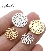 aiovlo 5pcslot stainless steel yoga lotus chakra charm gold round tag hollow lotus flower pendant bracelet necklace craft