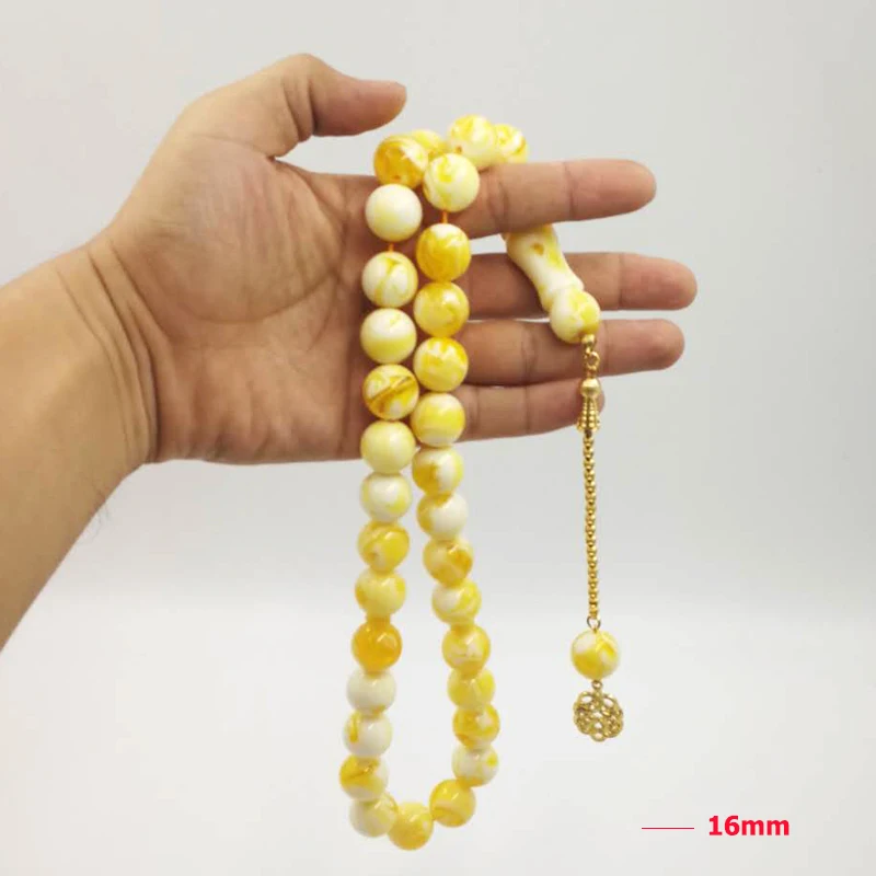Пылезащитные четки большой мужской размер Золото Tasbih 33 Смола Желтый тасбих