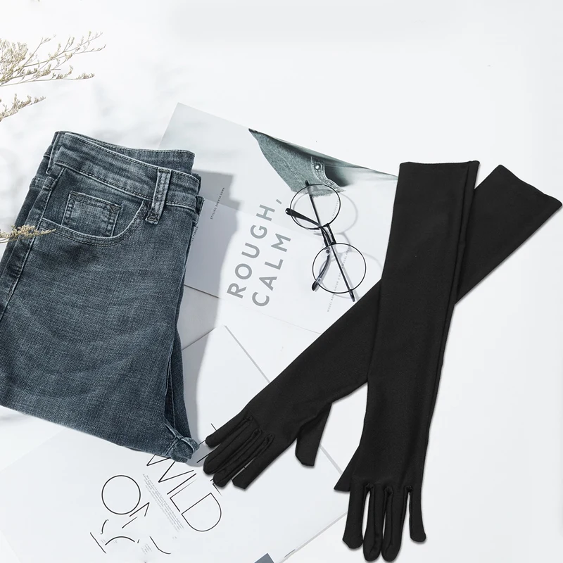 

Lady Satin Gloves Formal Party Festival Long Black