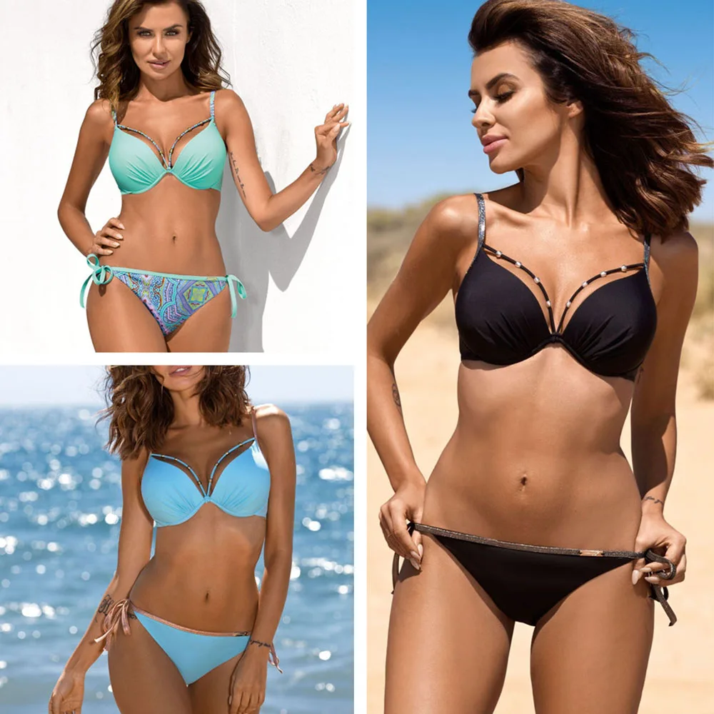 Женский купальник бикини с низкой талией пуш апом плюс размер S ~ XXL|Комбинезоны| |