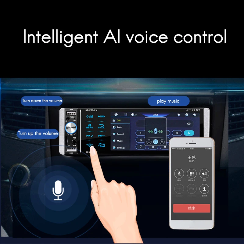 

1Din Mp5 Player Press Car Radio Bidirectional Interconnection RDS AM FM 4-USB 5.1 Inches Support Android