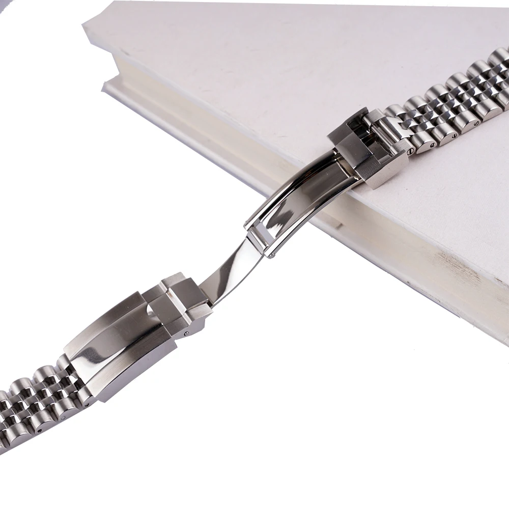 Rolamy 2022mm Silver Stainless Steel Replacement Wrist Watch Band Strap Bracelet Jubilee with Oyster Clasp For Seiko Tudor Omega