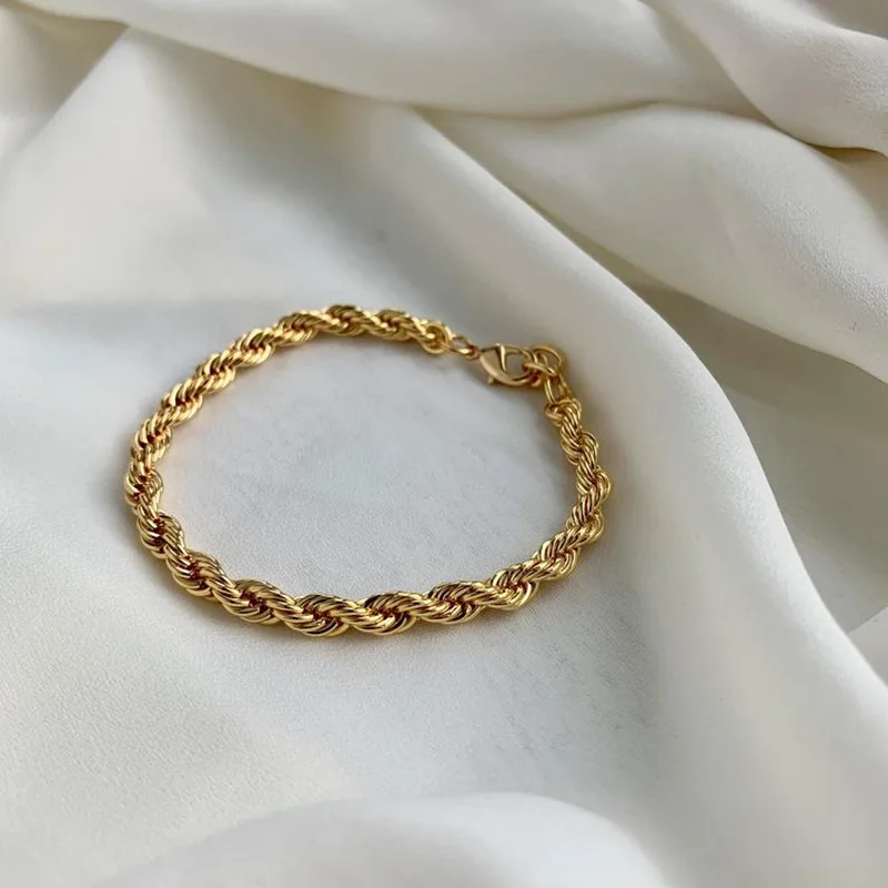 

Water Wave Chain Bracelet Stainless Steel Gold Color Bracelets Fashion Wrist Jewelry Gift for Women Girls 2021