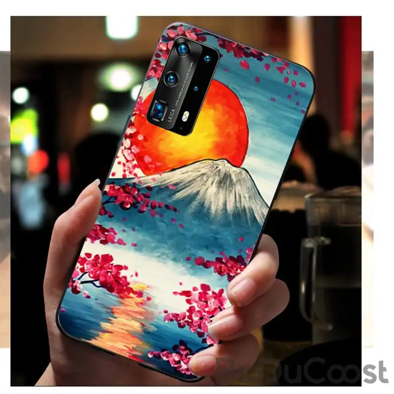 

Japanese style Art Crane Fuji Mountain Wave Phone Case for huawei P40 pro lite P8 P9 P10 P20 P30 psmart 2019 2017 2018