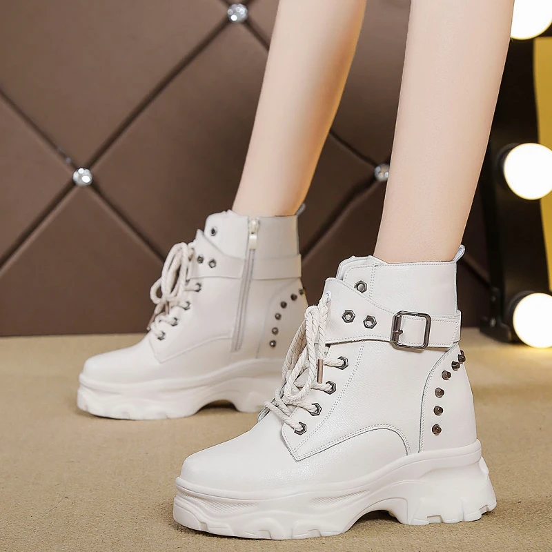 Повседневные женские ботильоны Сезон осень Высокие кроссовки на толстой подошве